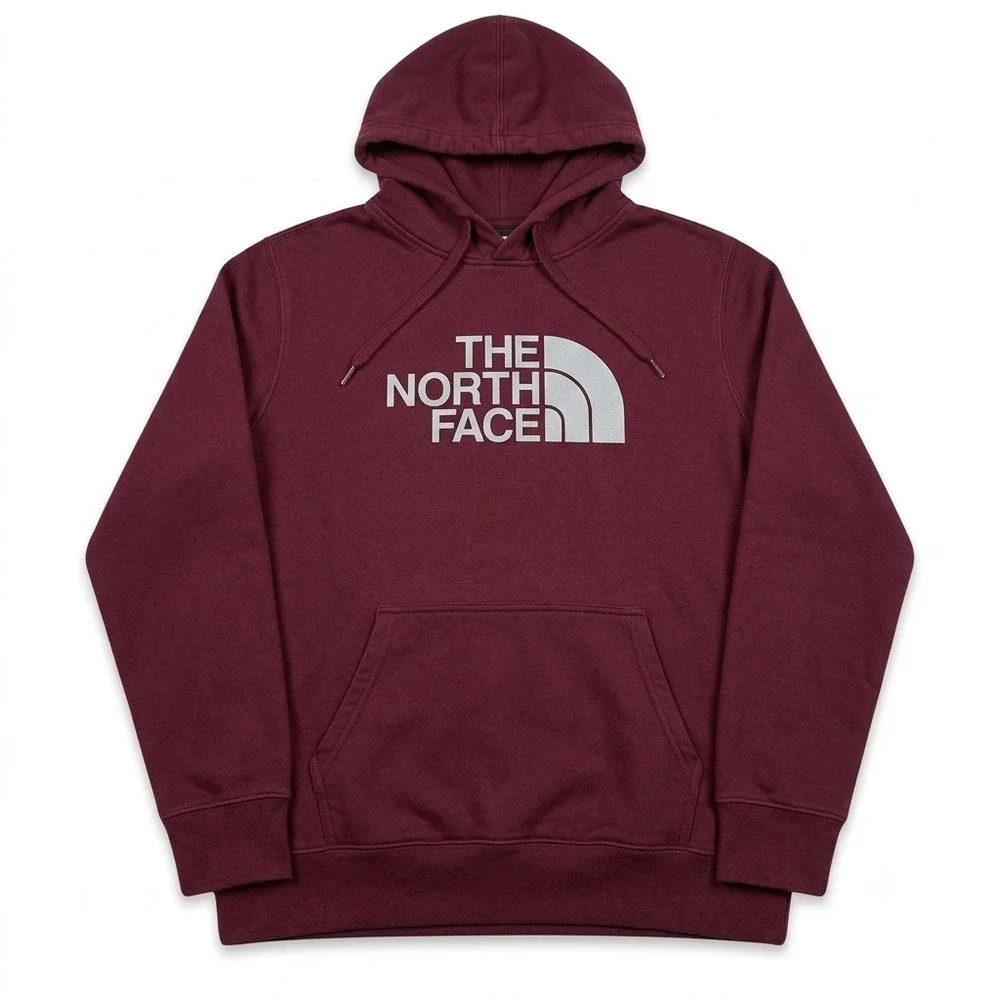 The North Face Mens Large Hoodie Burgundy Red Half Dome Logo Pullover Sweatshirt